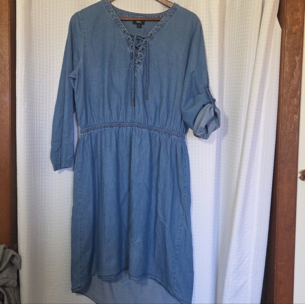 Mossimo Supply Co. Chambray Lace-Up High-Low Dress - Blue